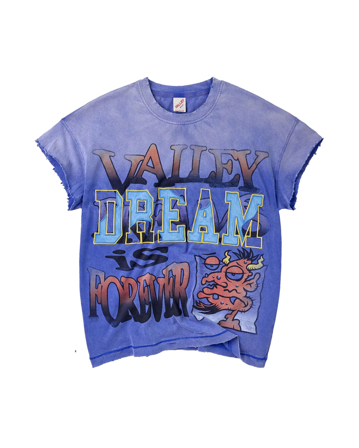 Vale Forever Osmosis Tank sapphire blue, dip-dyed tank with airbrushed Valley Dream graffiti graphic, front view