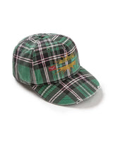 Vale Forever Oxford Snapper green, angled top-down view of the tartan plaid crown and frayed brim