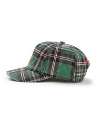 Vale Forever Oxford Snapper green, right side of the tartan plaid crown with distressed brim, side view