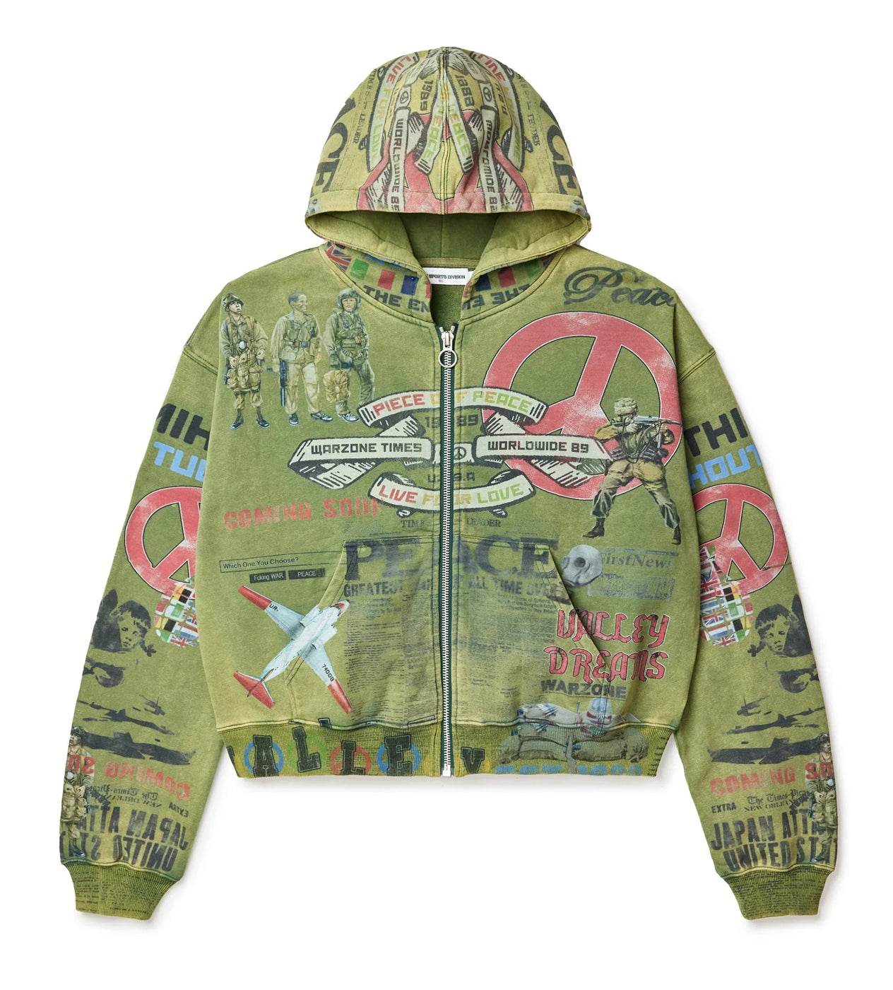 Vale Forever Peace Zip Up Hoodie Olive