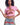 Model wearing Vale Forever Rebirth Rugby Women's Tee pink with doodled denim, close front view