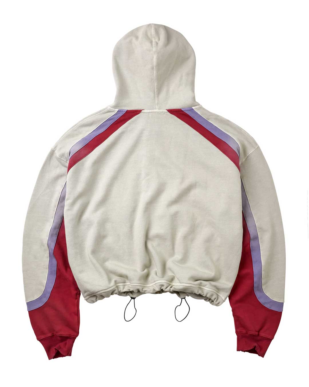 Vale Forever Rocket Zip Up Hoodie white, back view with red and lavender shoulder panels and a drawcord hem