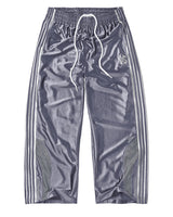 Vale Forever Sliver Surfer Swish Pants silver grey, satin track pants with triple white side stripes and drawstring waist, front view
