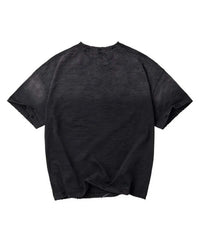 Vale Forever Smiley Face Tee black, plain washed black back with raw-cut hem, back view