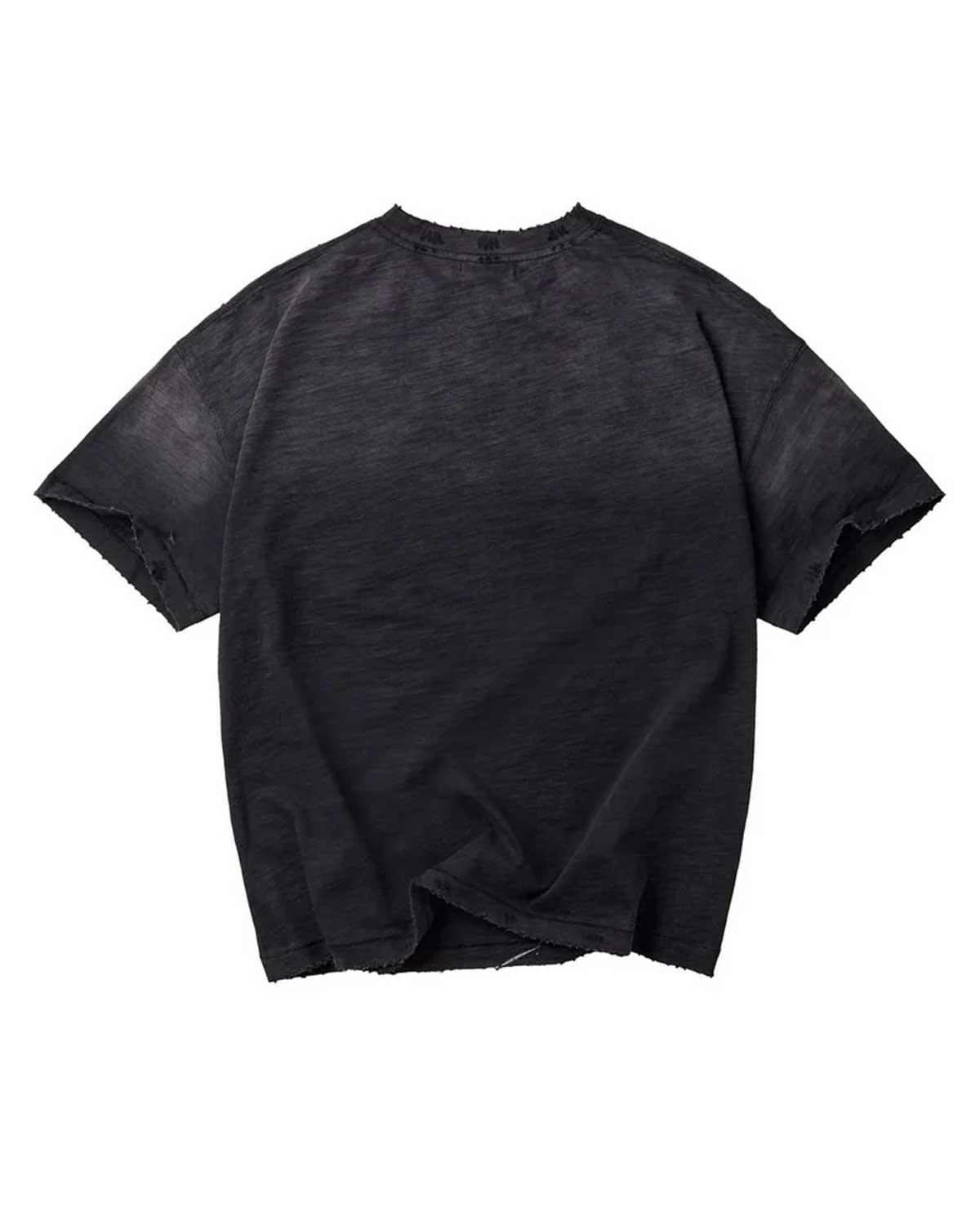 Vale Forever Smiley Face Tee black, plain washed black back with raw-cut hem, back view