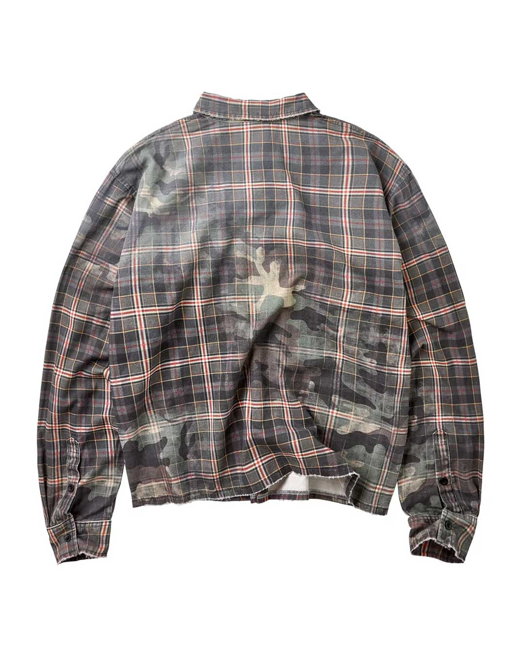 Vale Forever Soldier Overshirt Flannel green, back view showing the camo overdye wash