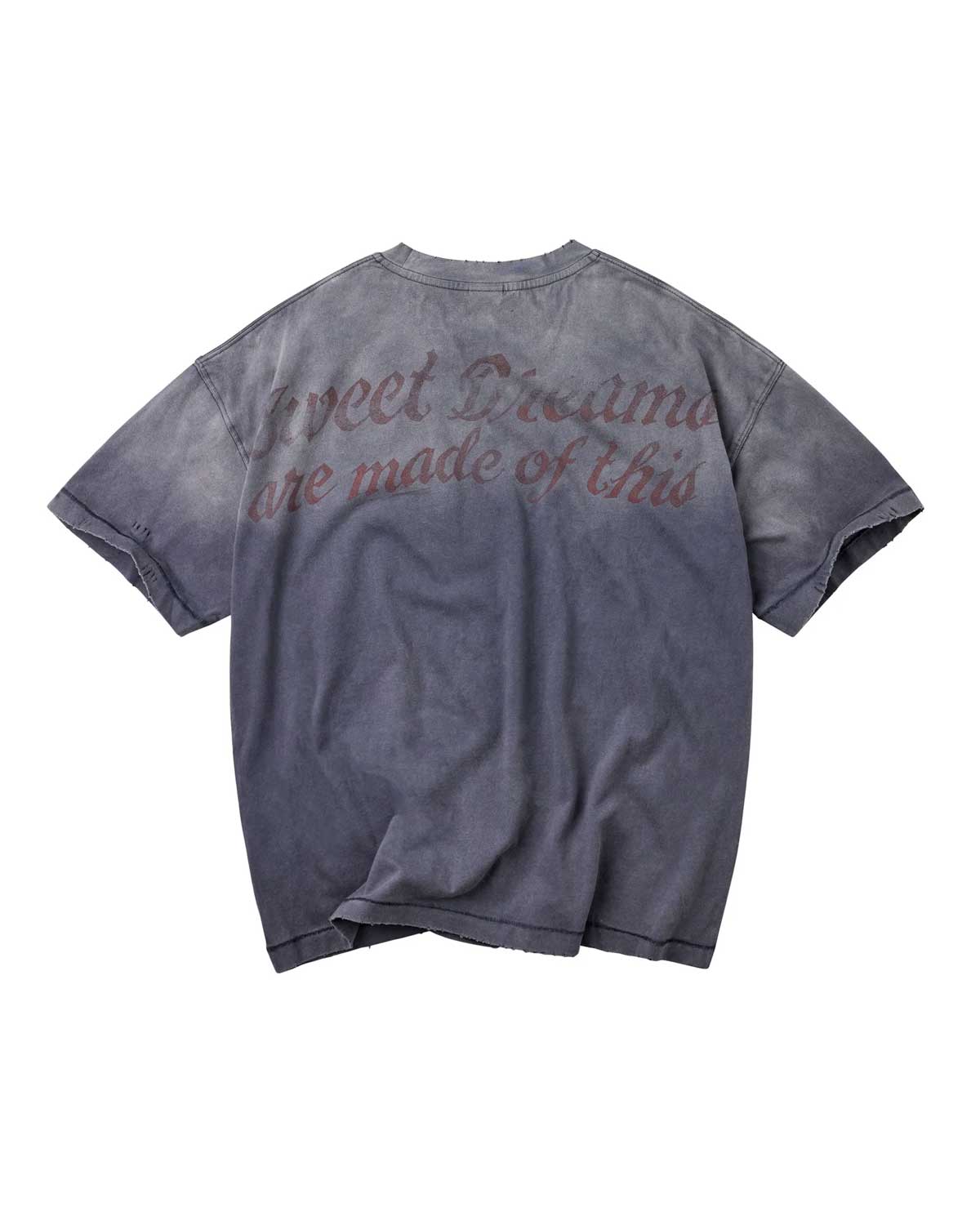 Vale Forever Solo Tee grey, faded red Sweet Dreams are made of this script across the back, back view