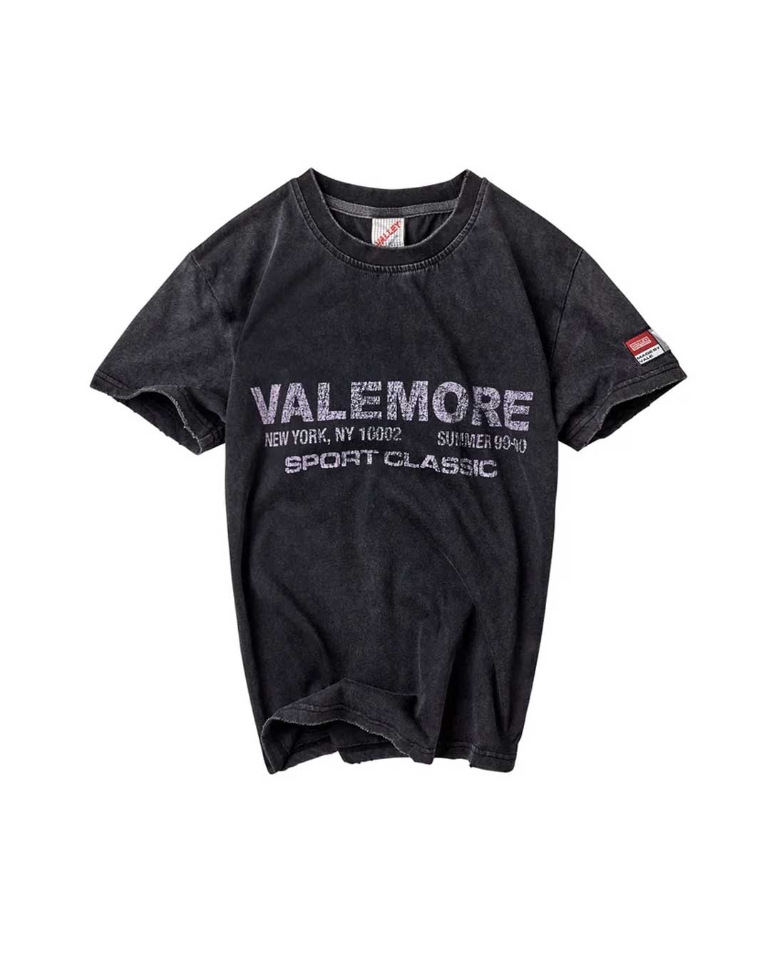 Vale Forever Sport Classic Femme Tee black, fitted washed black tee with grey Valemore lettering, front view