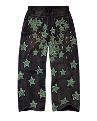 Vale Forever Starfall Denim Pants black, back view with star patches across the seat and legs