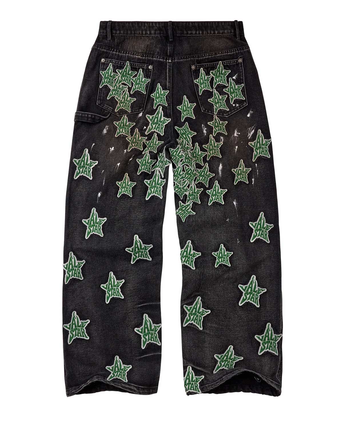 Vale Forever Starfall Denim Pants black, back view with star patches across the seat and legs