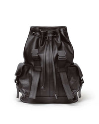 Vale Forever Tactician Backpack chocolate, drawcord cinch top open under the flap, front detail view