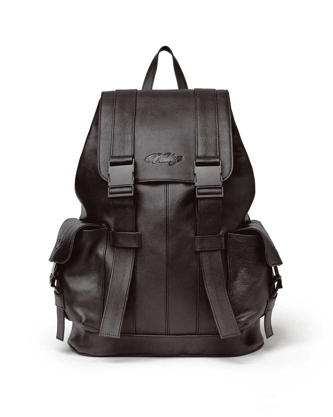 Vale Forever Tactician Backpack chocolate, pebbled leather flap backpack with twin buckle straps and side cargo pockets, front view