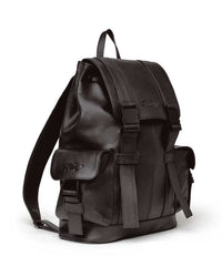 Vale Forever Tactician Backpack chocolate, three-quarter side view showing the depth and shoulder strap
