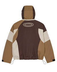 Vale Forever Touch Earth Jacket cafe brown, back view with the embroidered oval Vale mark on the hood and centre back
