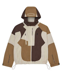 Vale Forever Touch Earth Jacket cafe brown, colour-blocked hooded nylon jacket in brown, tan and cream with Vale Sport embroidery, front view