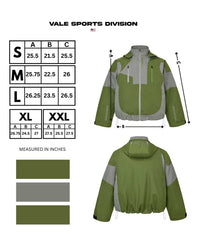 Vale Forever Touch Grass Jacket jungle green, Vale Sports Division size chart in inches