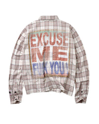 Vale Forever VSU 2000 Flannel brown, large stitched-on placard panel across the back, back view