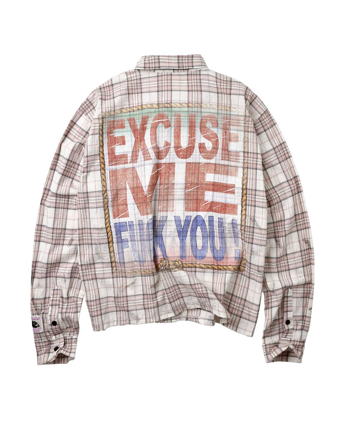 Vale Forever VSU 2000 Flannel brown, large stitched-on placard panel across the back, back view