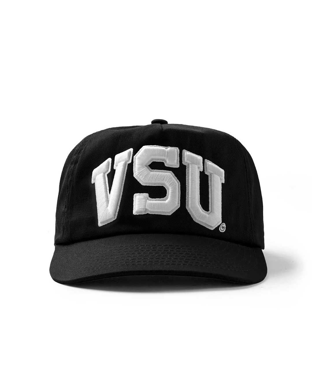 Vale Forever VSU Snapper black, cotton snapback with a white 3D-embroidered VSU arch, front view