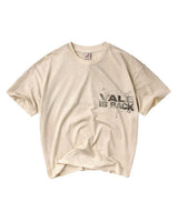 Vale Forever Vale is Back Tee cream, small stencilled Vale is Back chest hit, front view