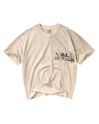 Vale Forever Vale is Back Tee cream, small stencilled Vale is Back chest hit, front view