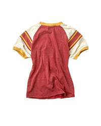 Vale Forever Valemont Femme Tee red, fitted raglan tee with striped sleeve bands, back view