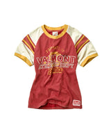 Vale Forever Valemont Femme Tee red, fitted raglan tee with cream sleeves and Valmont Athletic Dept lettering, front view