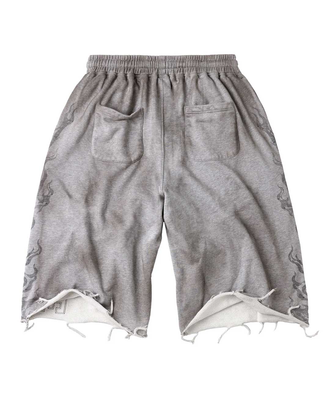 Vale Forever Valemore 3/4 Shorts grey, back view showing the two patch pockets and thrashed raw hem