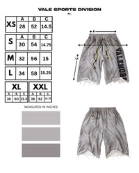 Vale Forever Valemore 3/4 Shorts grey, Vale Sports Division size chart in inches for XS through XXL