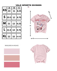 Vale Forever Valemore Femme Tee pink, size chart with measurements in inches