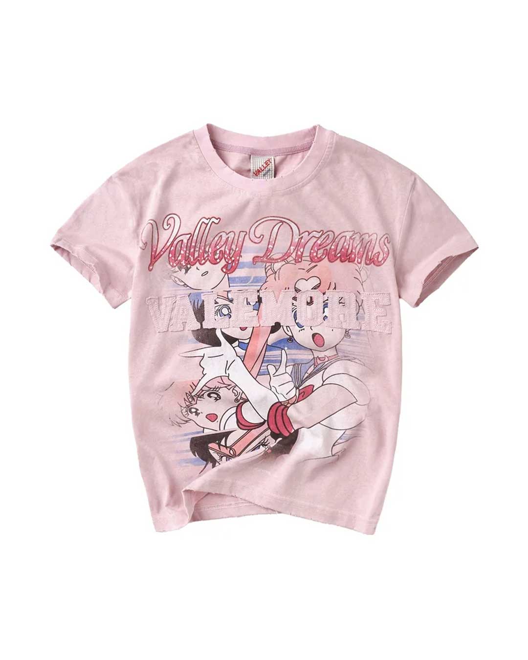 Vale Forever Valemore Femme Tee pink, fitted tee with a Valley Dreams script over a vintage baseball photo graphic, front view