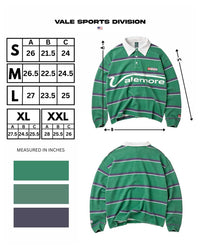 Vale Forever Valemore Rugby green, size chart with measurements