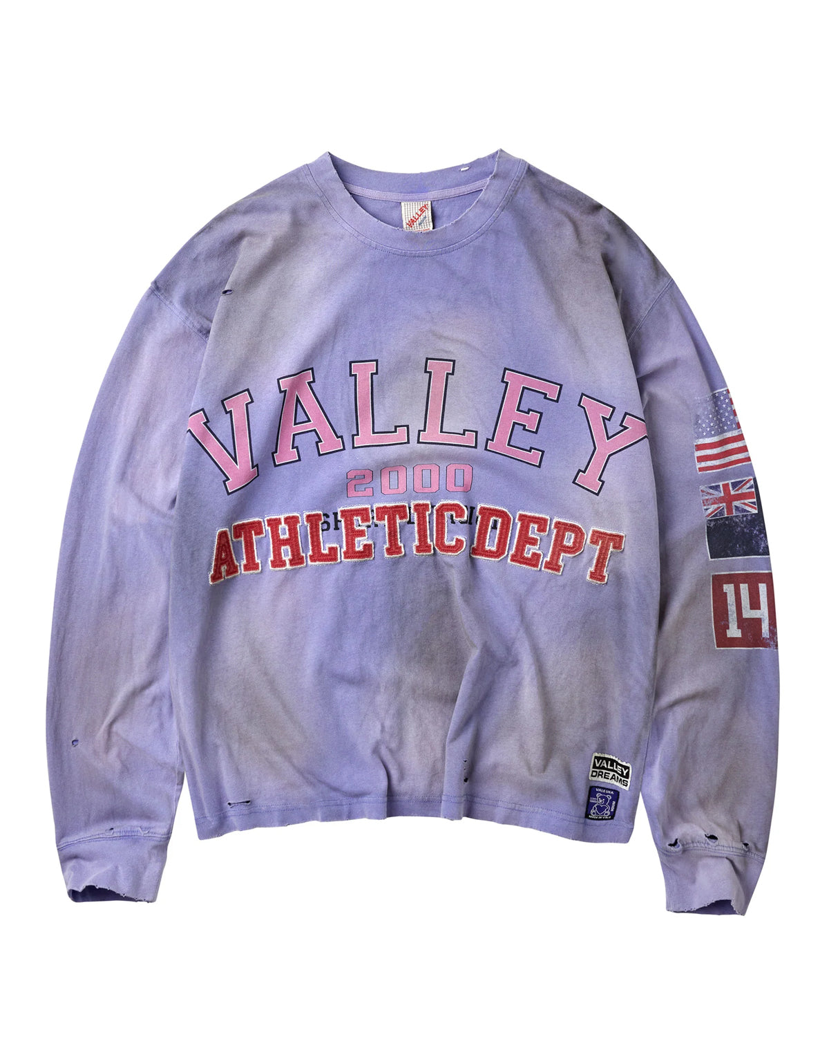 Vale Forever Valley Dept L/S Tee blue, faded periwinkle long sleeve with Valley Athletic Dept graphic, front view