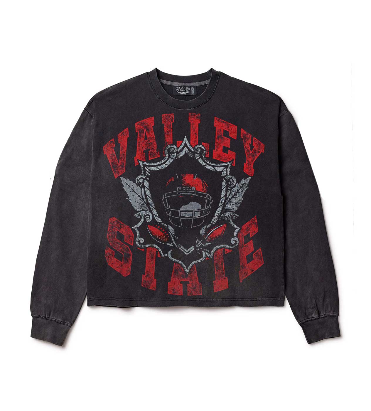 Vale Forever Valley State Football Long Sleeve Tee Black front view