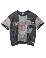 Vale Forever Zombie Tee black and grey, split-panel tee with distressed Vale lettering and skull graphic, front view