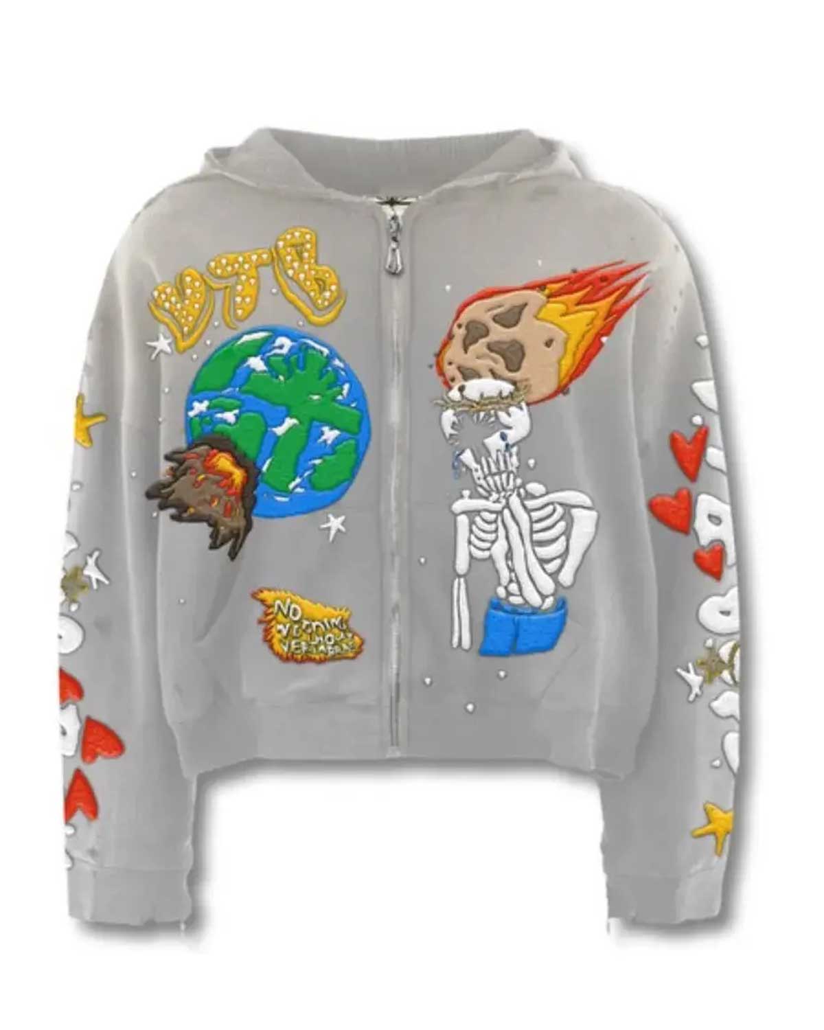 Vertabrae Cosmic Zip Up Hoodie Grey