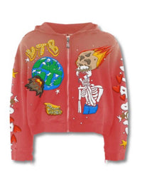 Vertabrae Cosmic Zip Up Hoodie Mauve Red