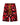 Vertabrae Red Skull 3/4 Shorts, all-over red cartoon skull print shorts with yellow drawcord, front view