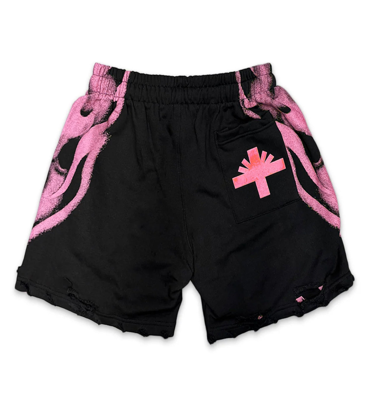 Vertabrae Skull Storm Distressed Shorts Black/Pink