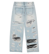 WNTD Distressed Double Denim Pants Blue