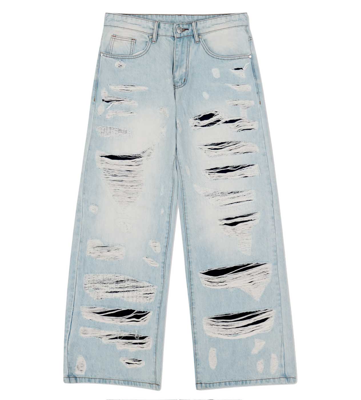 WNTD Distressed Double Denim Pants Blue
