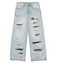 WNTD Distressed Double Denim Pants Blue