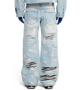 WNTD Distressed Double Denim Pants Blue