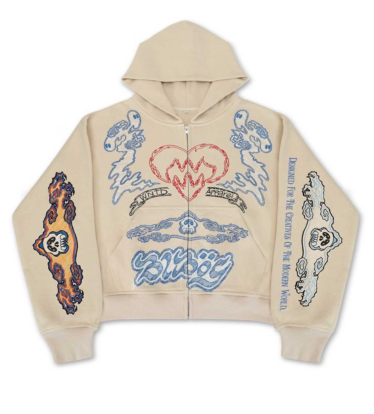 WNTD Sketch Zip Up Hoodie Cream
