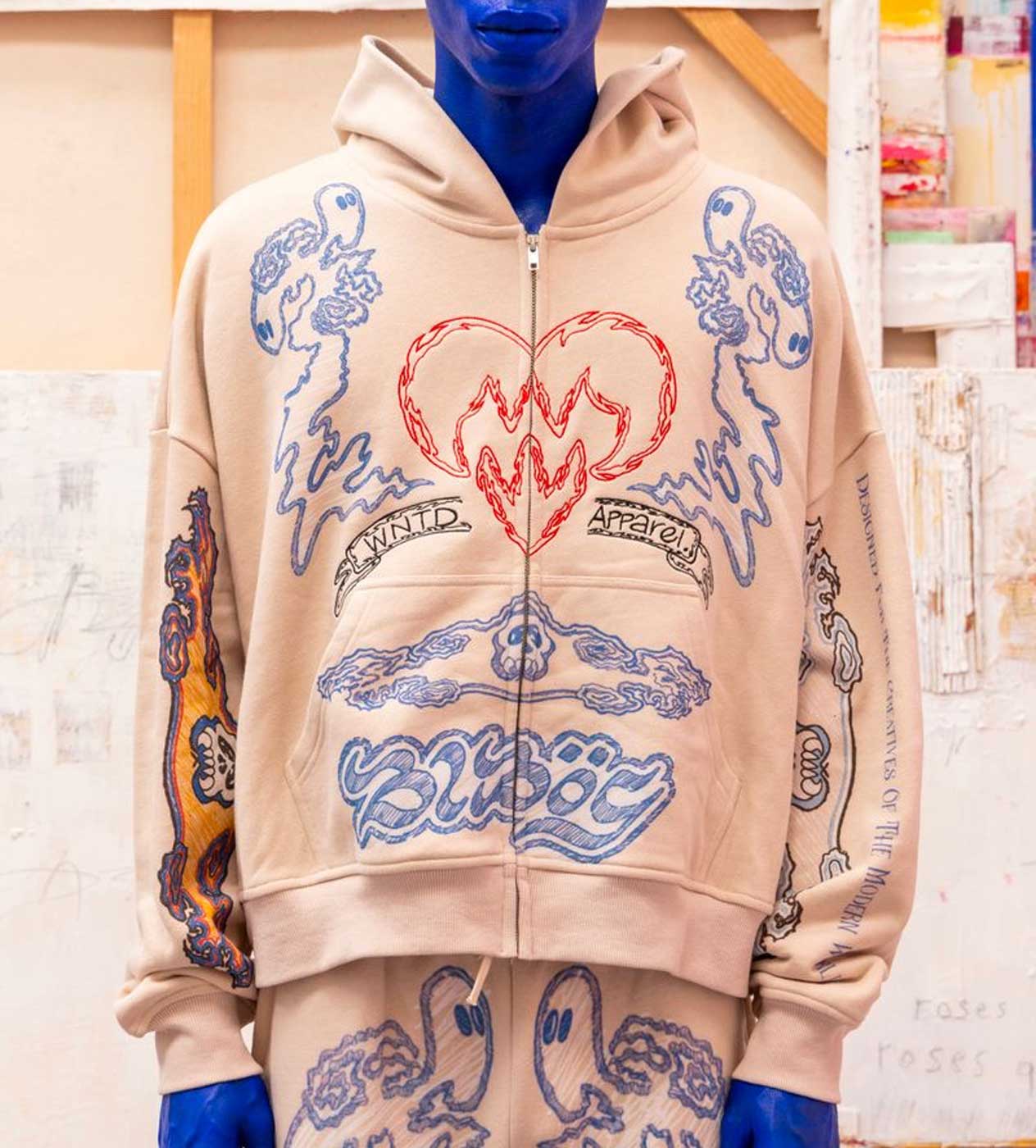 WNTD Sketch Zip Up Hoodie Cream