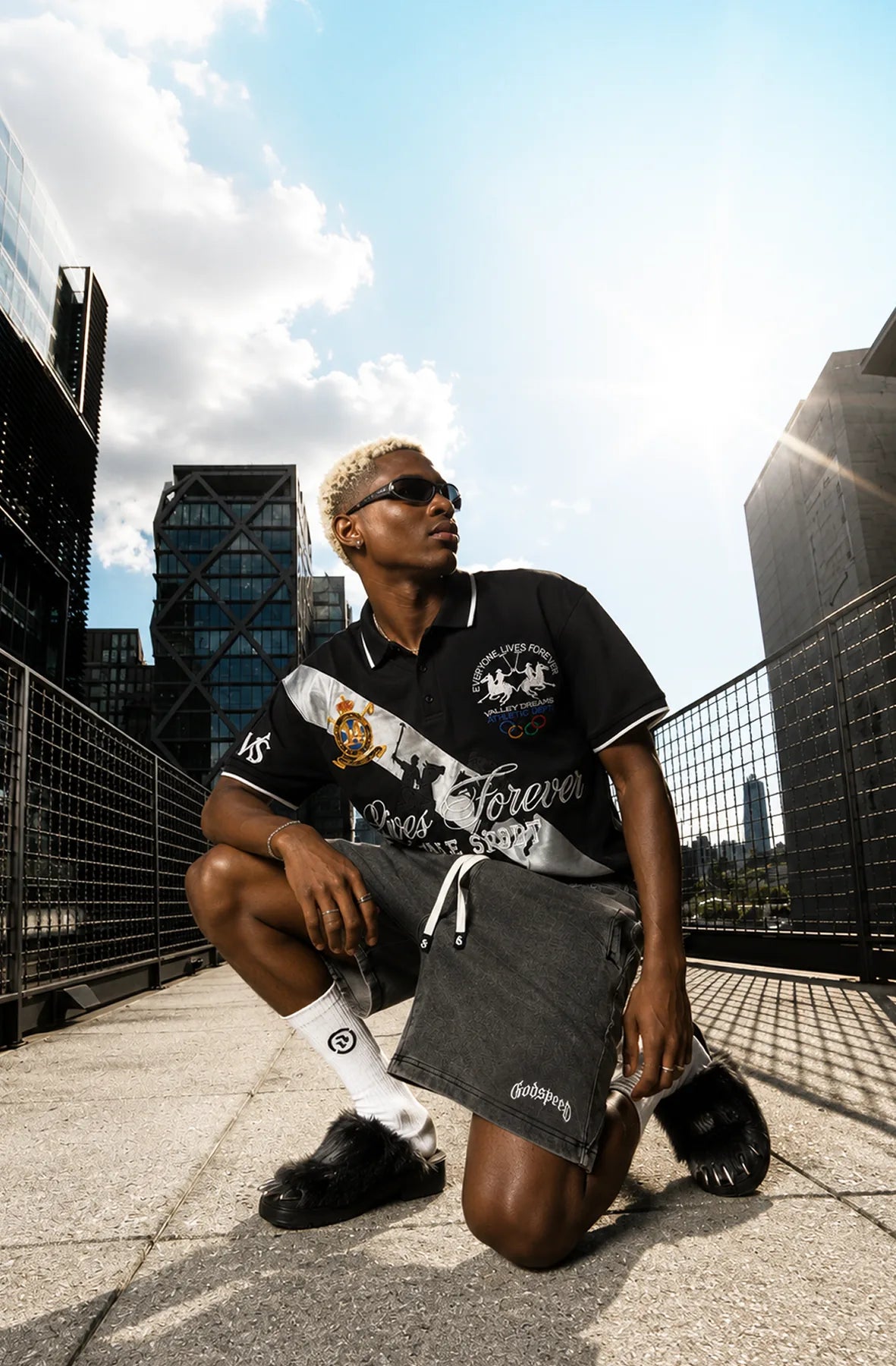 Restock AR model photographed outdoors in the city