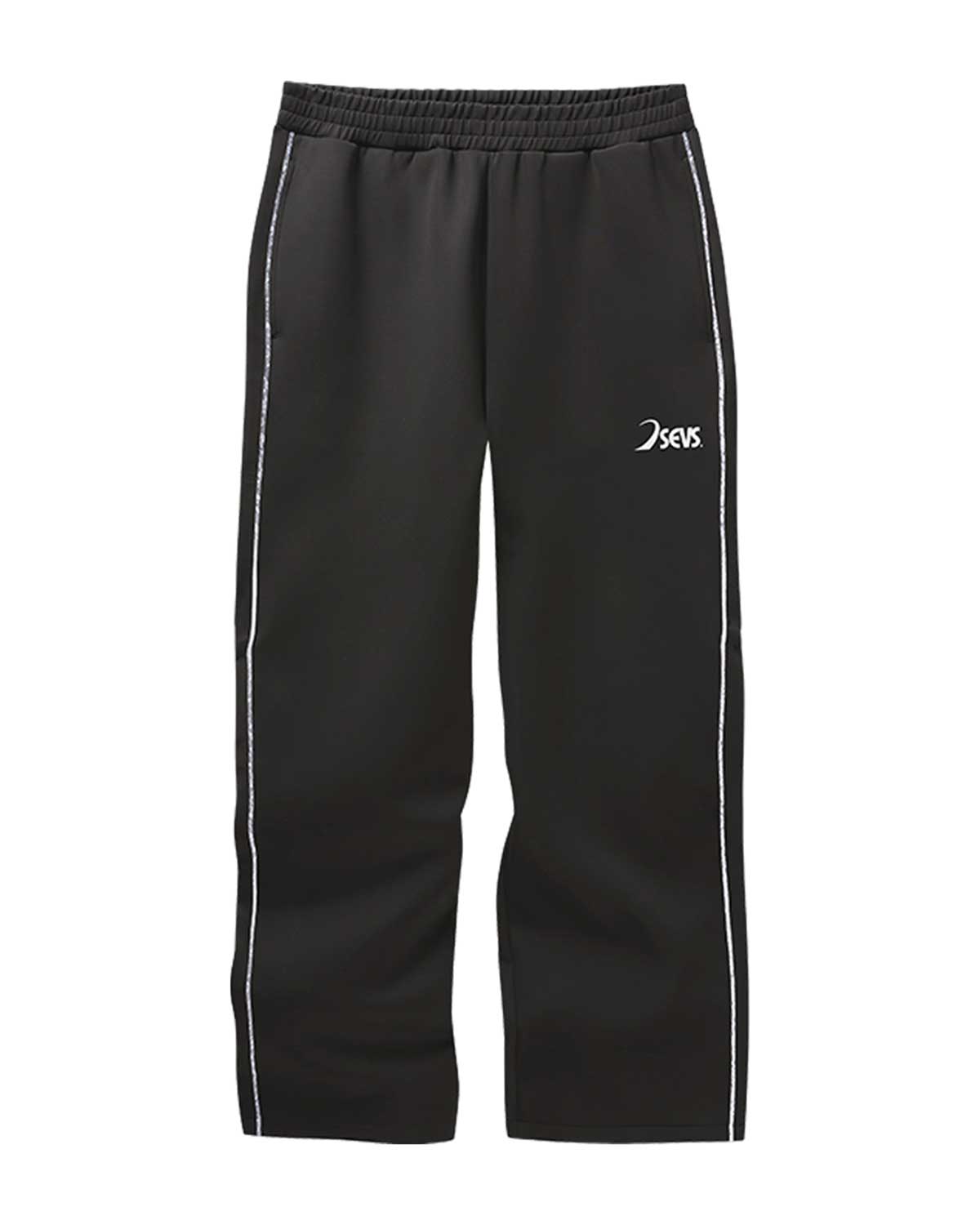 Triple Sevens Tracksuit Bottoms black, track pants with white side piping and small white logo at the hip, front view
