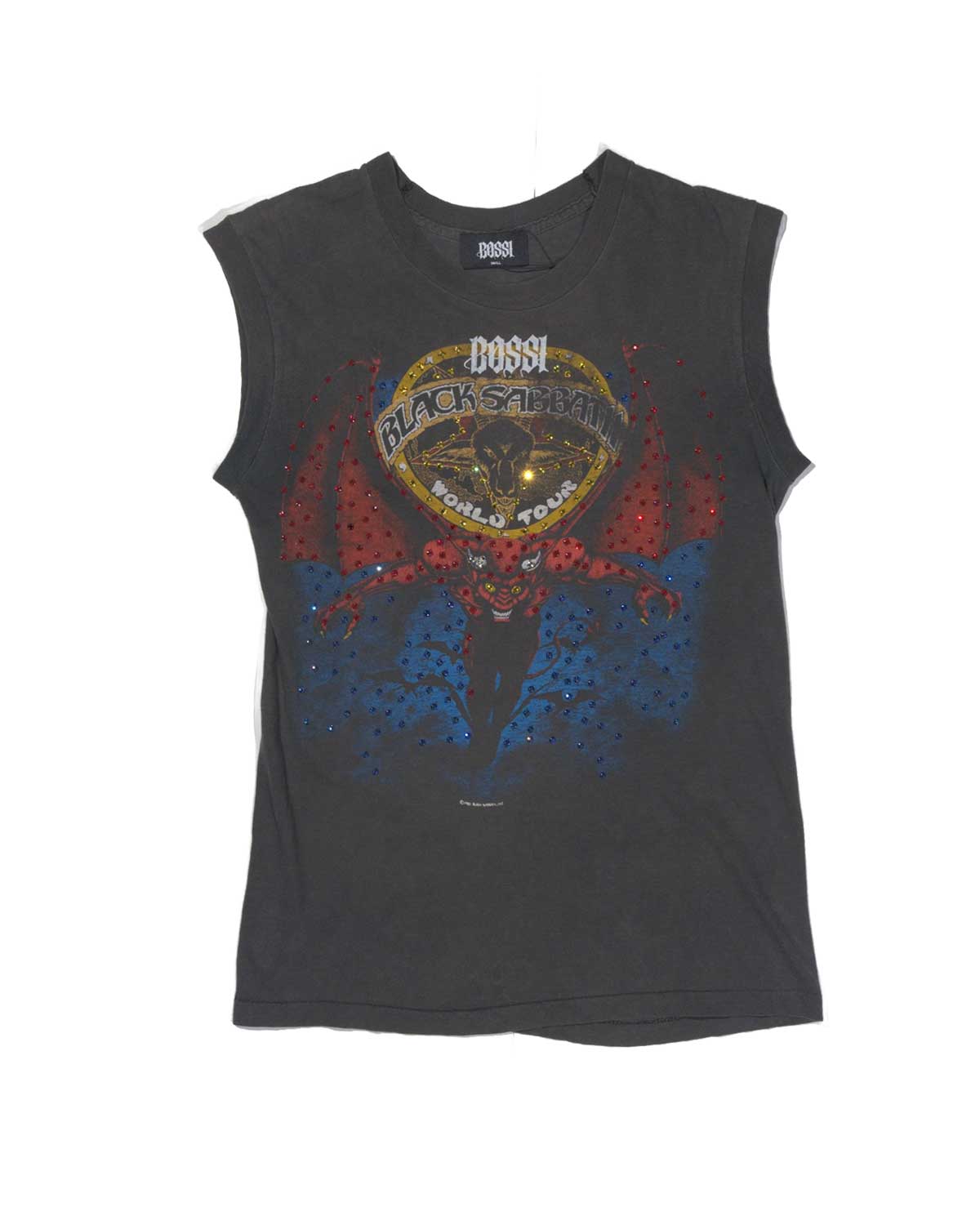 Bossi Vintage Rhinestone Black Sabbath World Tour Sleeveless Tee Black